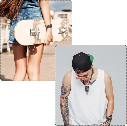 Vista 4 de 4 Pulseras de Cuero Tachonadas, Pulsera Punk de Cuero PU con Pinchos para Hombres y Mujeres, Brazalete de Cuero Muñequera de los Años 80 Juego
