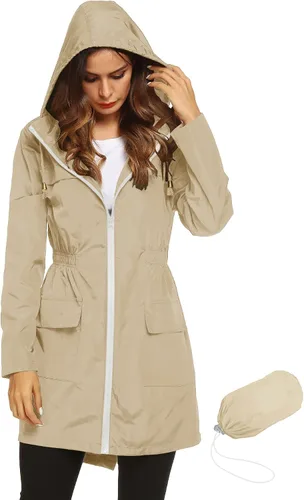 Vista 21 de LOMON Chaqueta ligera impermeable con capucha para mujer, para exteriores
