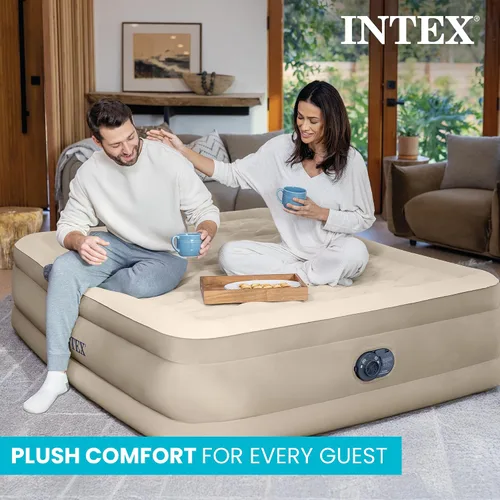 Vista 3 de Intex Dura-Beam - Colchón de aire de lujo ultra afelpado: Fiber-Tech, bomba eléctrica incorporada, altura de cama de 18 pulgadas, capacidad