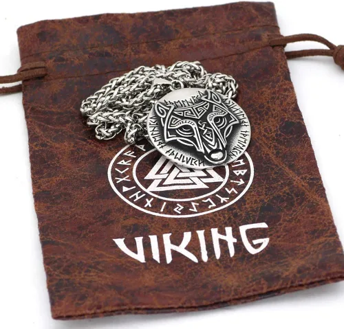 Vista 4 de GuoShuang Noridc - Collar vikingo de acero inoxidable para hombre, con bolsa de regalo de Valknut