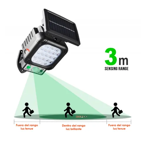 Vista 3 de Lampara Led Con Panel Solar Y Sensor 21 Leds Impermeable