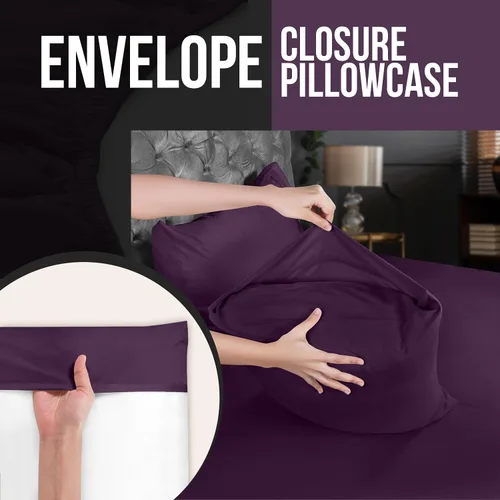 Vista 4 de Utopia Bedding - Paquete de 4 fundas de almohada con cierre de sobre, tela de microfibra cepillada suave, resistentes al encogimiento y a la Morado