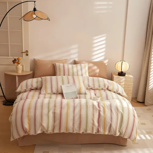 Vista 320 de mixinni Juego de funda de edredón vintage a rayas, tamaño twin, juego de ropa de cama de 3 piezas, 100% algodón lavado, suave y transpirable, funda
