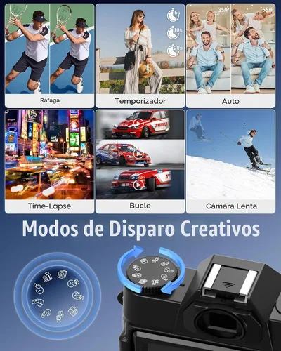 Vista 4 de Yatao Cámara digital con pantalla abatible WiFi 6K, micrófono y luz de Negro