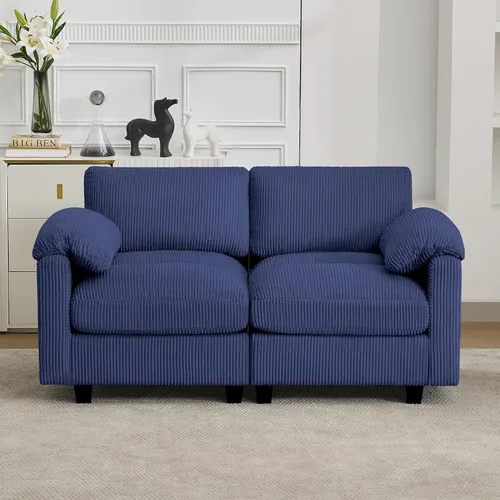 Vista 18 de Sofá modular de 61 pulgadas con otomana, asiento extra profundo para sala de estar, sofá de asiento profundo de pana con almohadas para Beige