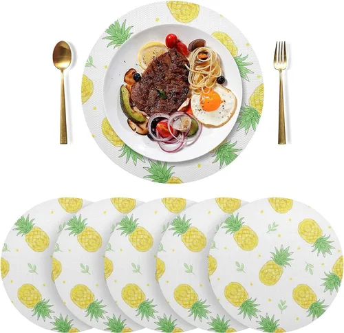 Vista 3 de Pineapples White Table Placemats, Heat Resistant Non Slip Dinner Placemats Round for Kitchen one sizex1