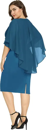 Vista 6 de Hanna Nikole Vestidos de lentejuelas para mujer, de gasa, con volantes, manga de capa, para fiesta, club, cóctel
