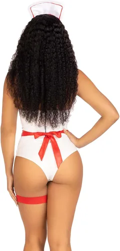 Vista 2 de Leg Avenue Kit de disfraz de enfermera de 5 piezas para mujer con delantal de enfermera, WHRD