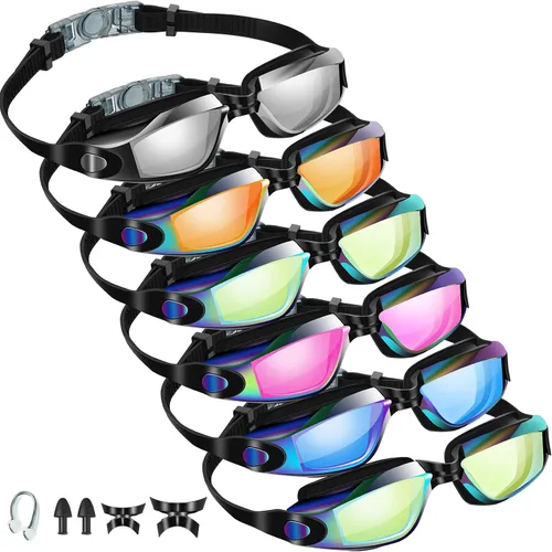 Vista 7 de Fabbay Paquete de 6 gafas de natación antivaho sin fugas, protección completa, para adultos, mujeres, hombres y jóvenes