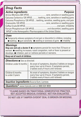 Vista 2 de Hyland's Tabletas calmantes diurnas para bebés con manzanilla, alivio natural de las molestias orales, irritabilidad e hinchazón, hasta 62 dosis