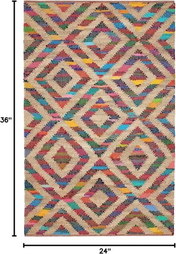 Vista 3 de Dash & Albert Tetra Chindi - Alfombra de yute tejida a mano, 2 x 3 pies, patrón geométrico múltiple