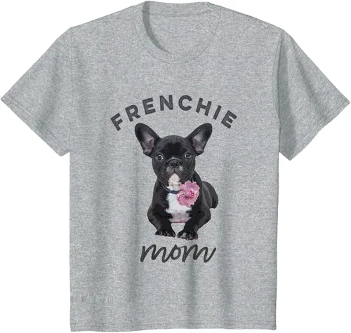 Vista 45 de Camiseta Bulldog Francés para Mujer, Frenchie Mom, Flor, Negro, S