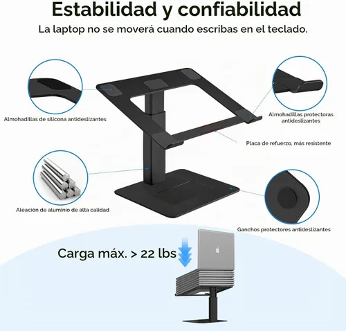 Vista 5 de Soporte para Escritorio de Computadora Portátil, Soporte de Aluminio Ergonómico para Computadora Portátil con Altura Ajustable de 7-15", Elevador