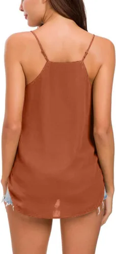 Vista 84 de Camiseta de chifón con tirantes delgados ajustables y cuello en V