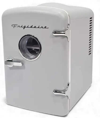 Vista 2 de Frigidaire Mini refrigerador personal retro EFMIS229-Moonbeam, de 6 latas/4L, incluye cable para el hogar y el coche de 12 V, capacidad de 4 litros
