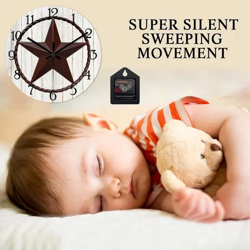 Vista 3 de Reloj de pared con diseño de país occidental de Texas, reloj de madera sin tictac, silencioso, funciona con pilas, con números grandes, reloj