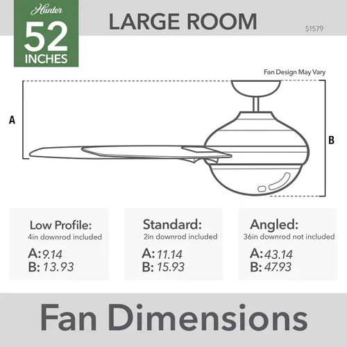 Vista 6 de Hunter Fan Company 51579 Hampshire - Ventilador de techo, 52, negro mate