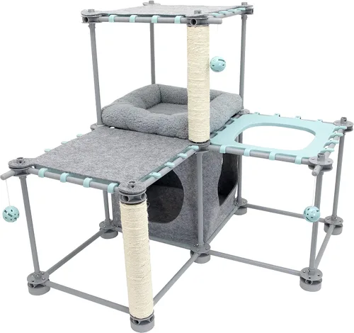 Vista 21 de Kitty City Muebles Catio para exteriores y kits de juego para gatos, combo de juego Combo de túnel/tienda de campaña de 1 vía
