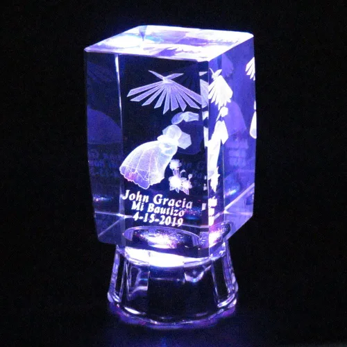 Vista 5 de Bautismo & Bautizo Favor Ideas 3D Baby Angel Cubo de cristal con grabado láser personalizado grabado con láser Recuerdo de Bautizo con imagen Ropon
