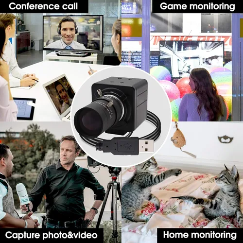 Vista 7 de Cámara USB 8MP 2448P Cámara web con lente de zoom Video Conferencia Transmisión Industria Cámara UVC Plug Play PC Webcam para Windows Linux MAC