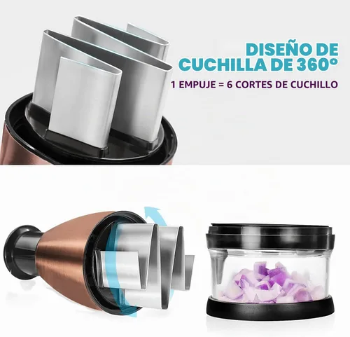Vista 4 de Cortador manual de verduras – Picador manual de acero inoxidable eficiente para cebollas, ajo, tomates, nueces, hierbas, ensalada. Accesorio