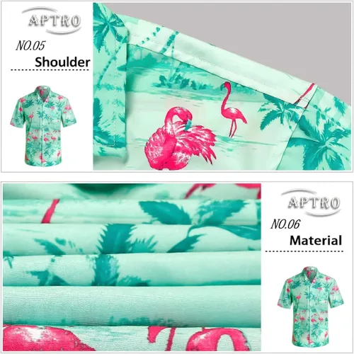 Vista 5 de APTRO Camisa hawaiana elástica en 4 direcciones para hombre camisas de playa tropicales