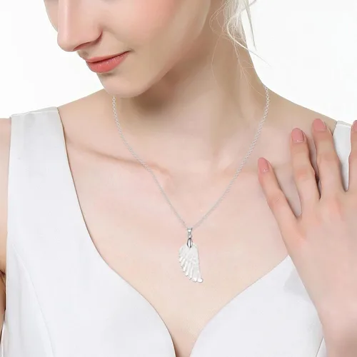 Vista 5 de Crystal Pendant Necklace for Women Men,925 Sterling Silver Chain Hand Carved Healing Stone Single Angel Wing Charms Jewelry Gifts Box