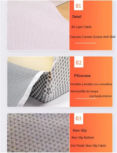 Vista 6 de Almohada de cuña para dormir, juego de almohada ortopédica ajustable de cuña para aliviar el dolor de espalda y piernas, almohada de espuma