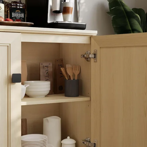 Vista 7 de FENSULN Gabinete de aparador de buffet multifuncional de casa de campo Moderna con estantes ajustables para cocina, barra de café, sala de estar