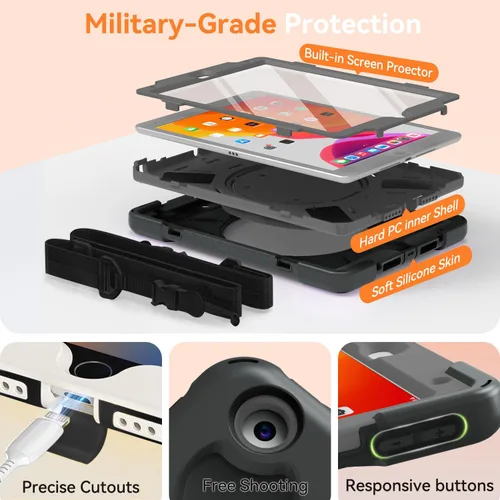 Vista 4 de Funda para iPad de 10.2 pulgadas de 9ª generación 2021 / 8ª generación 2020 / 7ª 2019, funda a prueba de golpes para niños con protector