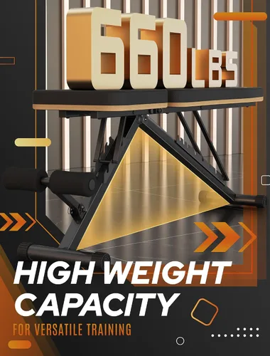Vista 2 de FitGoods Banco de pesas plegable sin ensamblaje para gimnasio en casa, capacidad de 300 kg con inclinación y declinación, banco de abdominales