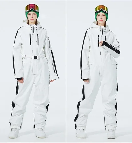 Vista 3 de ALSOGO Traje de esquí de una pieza para mujer impermeable aislado con cinturón desmontable para deportes de nieve