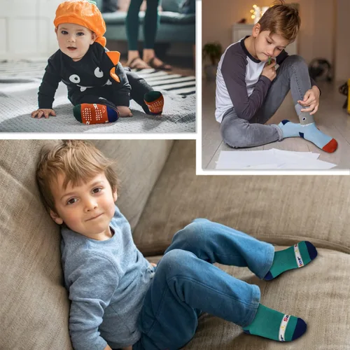 Vista 2 de ELUTONG Kids Non Slip Socks Grip Ankle Sticky Toddler Socks 12 Pairs for 1-33-55-7 Years Old Boys Girls Infant Baby