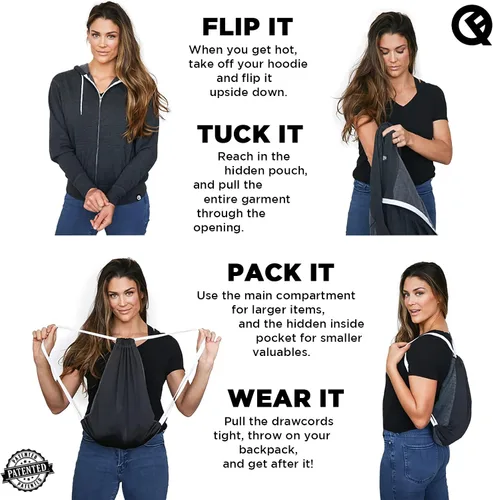 Vista 5 de Quikflip - Mochila reversible con capucha 2 en 1 (como se vio en Shark Tank), sudadera unisex con capucha Hero Lite de cremallera completa
