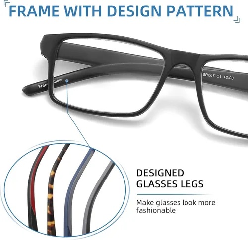 Vista 2 de Paquete de 4 lentes de lectura con bloqueo de luz azul para hombres y mujeres, marco rectangular para leer para computadora con bisagra de resorte