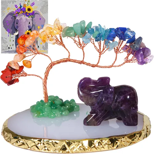 Vista 8 de Dreamgirnh Árbol de Amatista y Cristales de Ángel Piedras Curativas Estatuas Figuritas, Linda Decoración Espiritual de Escritorio de Oficina Morada