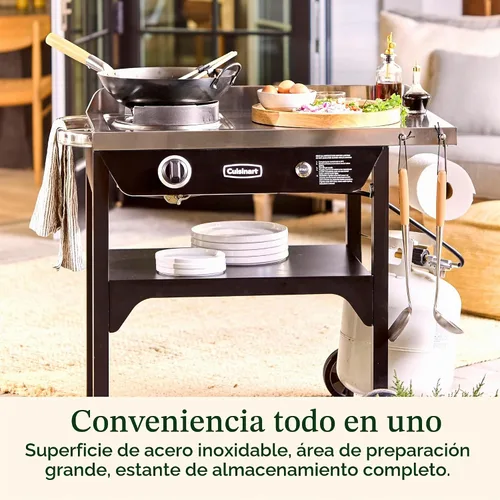 Vista 6 de Cuisinart - Estación de wok para exteriores con ruedas traseras, bandeja de acero de 14 pulgadas, 50,000 BTU