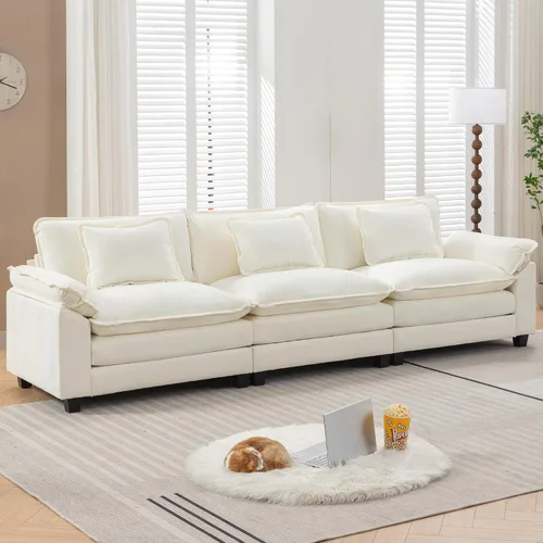 Vista 50 de URRED - Sofá seccional modular tipo nube, cómodo sofá cama de chenilla moderna con asientos profundos y otomán/almohadas para sala de estar