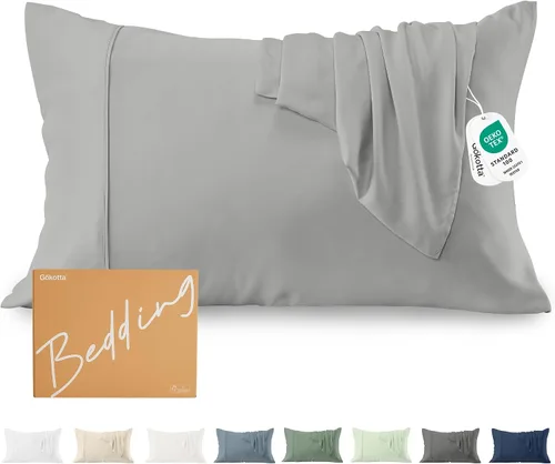 Vista 15 de GOKOTTA Fundas de almohada suaves estándar, Fundas de almohada de seda lujosa y refrescante para quienes duermen con calor, 100% rayón derivado