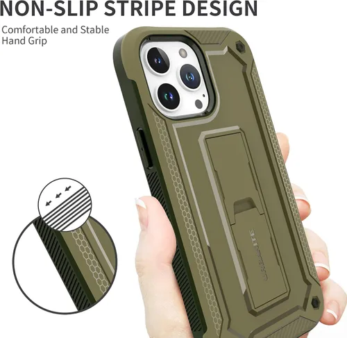 Vista 6 de URBANITE Funda para iPhone 13 Pro Max con protector de pantalla y soporte, funda protectora de doble capa a prueba de golpes, funda resistente