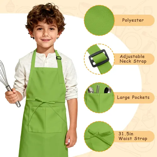 Vista 3 de Delantal para niños, paquete de 8 delantales para niñas y niños, delantales de pintura artística para cocina, aula, cocina, horneado, para edades