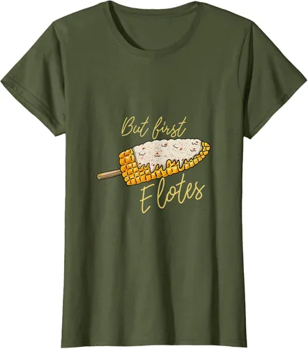 Vista 21 de But First Elotes Corn on the Cob - Camiseta divertida para amantes de la comida mexicana, Negro, S
