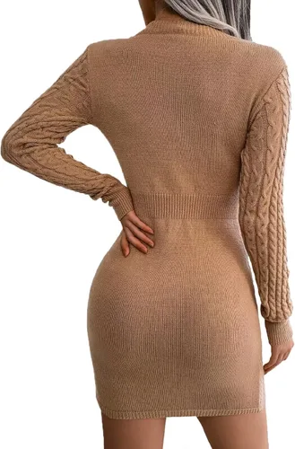 Vista 2 de ACEFAST INC Suéter de cuello redondo para mujer, vestido de punto sexy con recortes, elástico, ajustado, sin botones
