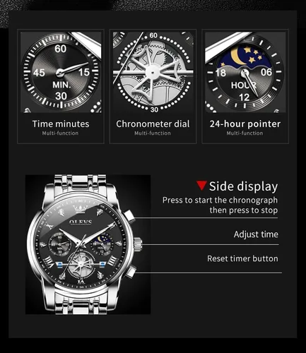 Vista 4 de OLEVS Watches for Men Dress Watch Chronograph Luxury Stainless Steel Big Face Men Watches Multi-Function Easy to Read Diamond Roman Numerals