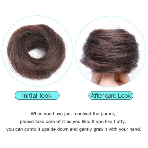Vista 3 de Extensiones de cabello ondulado con moño desordenado, pieza de moño, peluca con cinta elástica para coleta de caballo (#1B negro natural)