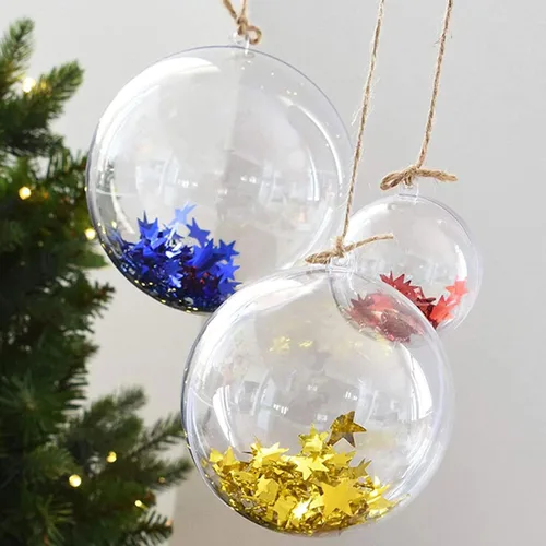 Vista 5 de Juego de 40 bolas rellenables de plástico transparente de 2 pulgadas, pequeñas bolas rellenables de Navidad, adornos transparentes a granel