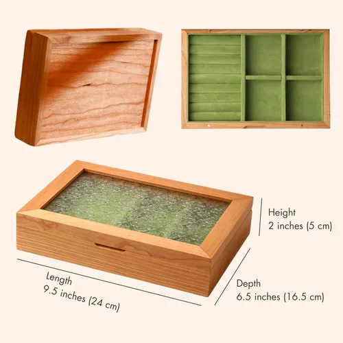 Vista 3 de EURIELK ek06-m-cherry - Joyero de madera de cerezo macizo natural para mujer, tamaño mediano, organizador de baratijas vintage con gran
