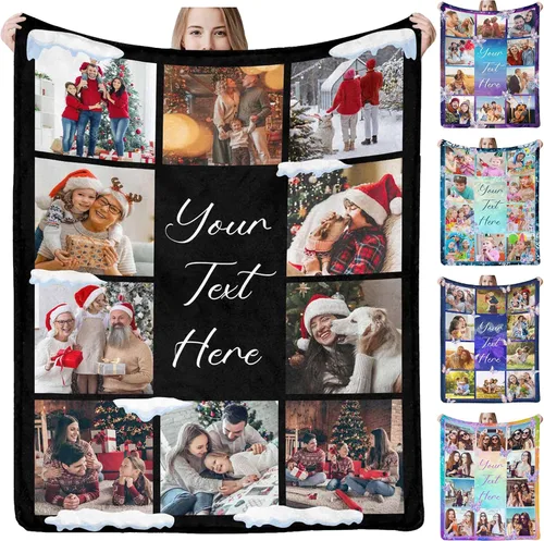 Vista 17 de Manta personalizada con imagen, tu texto aquí, 10 fotos, mantas de imágenes personalizadas para adultos, familia, papá, mamá, parejas, manta