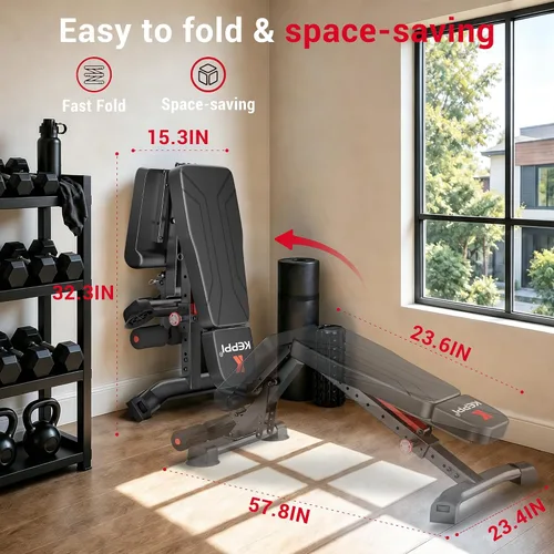 Vista 8 de Keppi Banco de pesas de 900 libras, prensa de banco de entrenamiento plegable ajustable para entrenamiento de fuerza de cuerpo completo, banco