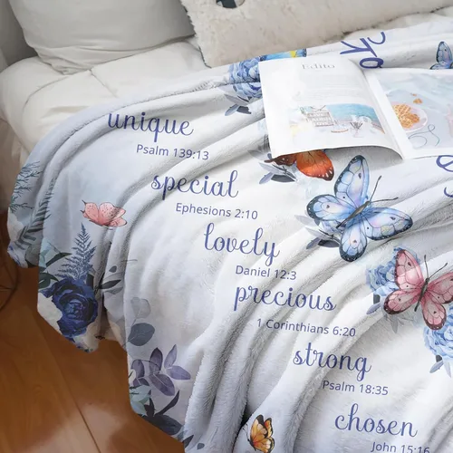 Vista 5 de Manta cristiana para mujer, manta de regalo religioso con versículos de la Biblia y pensamientos inspiradores, manta cálida de felpa curativa